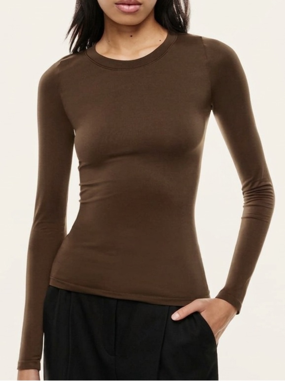 Sunday Best| Aritzia| Rich Brown SinchSeamless Crewneck Long Sleeve Shirt Sz S